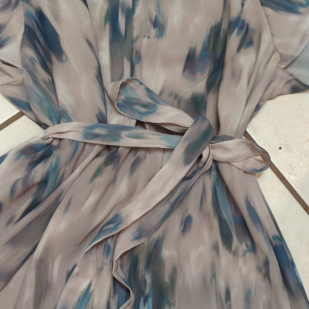 H & M Women's V-Neck 3/4 Button Lined Dress w/Butterfly Sleeves Tie Waist Sz XL - Picture 3 of 8